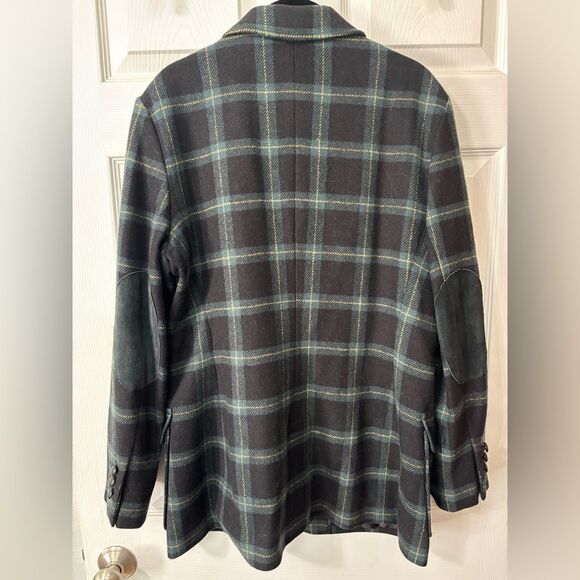 Vintage Harve Benard Sport Wool Green Plaid Suede Elbow Pads Blazer Jacket 14 - Picture 7 of 12